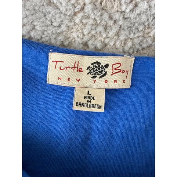 Turtle Bay Size L Pleated Minimalist Casual Top Blue Short Sleeve Pullover - Picture 4 of 6